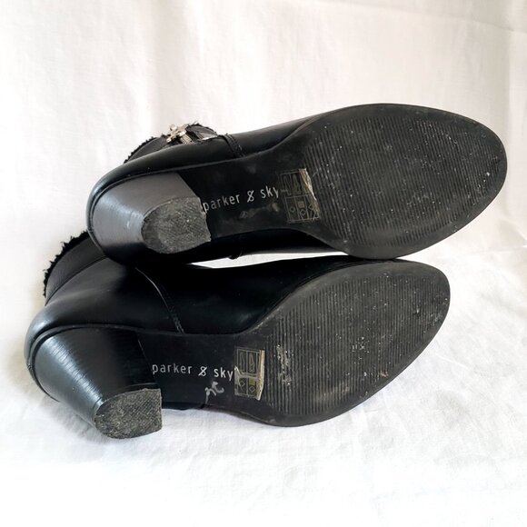 PARKER & SKY 8.5 womens Block Heel Faux leather Fur trim Black Zip Ankle Boots - Picture 6 of 12